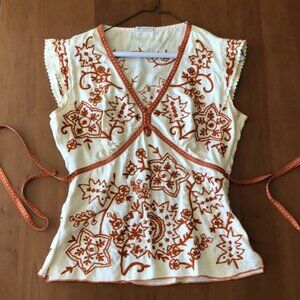 ISO Massimo Dutti Embroidered Flutter Sleeve Silk Floral Top